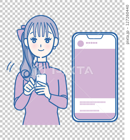 A woman looking at social media on her smartphone 127260440