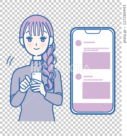 A woman looking at social media on her smartphone 127260443