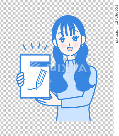 一位女士拿著一本教科書的插圖 127260653