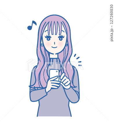 スマホを見ている笑顔の女性のイラスト 127260830