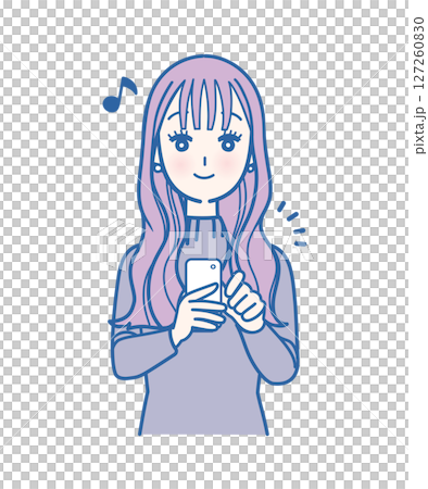 スマホを見ている笑顔の女性のイラスト 127260830