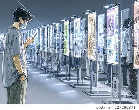 NFTアート展を鑑賞する若者たちのイラスト素材 127260871