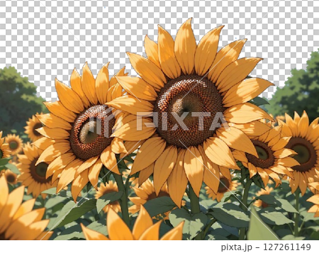 Blooming sunflower field, summer season material [Transparent background] 127261149
