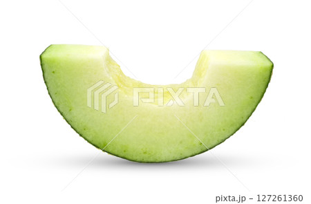 slice of green cantaloupe melon isolated on white background slice of green cantaloupe melon isolated on white background 127261360