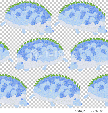 アジサイの花と葉で描かれたハリネズミのシームレスパターン 127261859