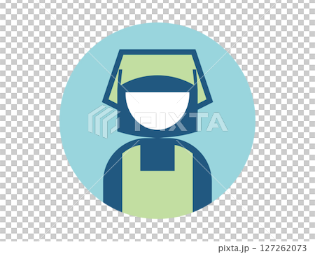 A simple round colorful illustration icon of a person wearing an apron and a sling A simple round colorful illustration icon of a person wearing an apron and a sling 127262073
