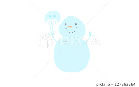 暑さ対策、熱中症対策、水分補給を応援する雪だるま、夏のイメージカット 暑さ対策、熱中症対策、水分補給を応援する雪だるま、夏のイメージカット 127262264