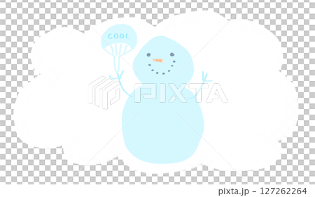 暑さ対策、熱中症対策、水分補給を応援する雪だるま、夏のイメージカット 暑さ対策、熱中症対策、水分補給を応援する雪だるま、夏のイメージカット 127262264