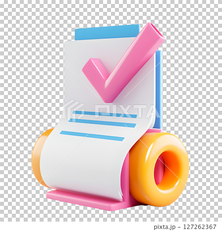 a digital illustration presents a stylized document resting on supports, with a bright white background 127262367