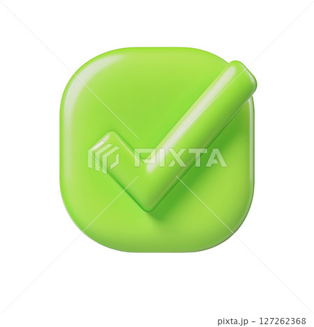 the image features a rounded square with a distinct green hue, accompanied by a prominent check shape of the same color placed diagonally across the square 127262368