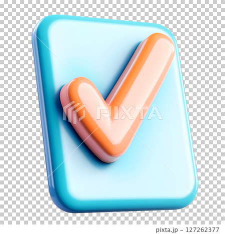 the image features a stylized, three dimensional confirmation element against a stark white background 127262377