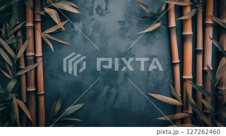 Dried bamboo leaves brown oriental plant copy space nature background 127262460