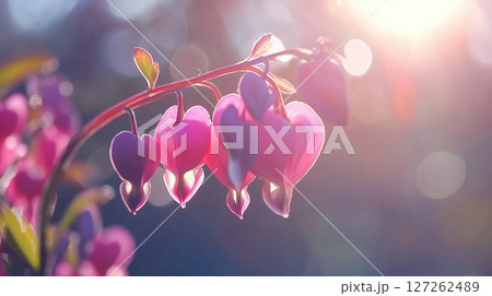 Vibrant closeup bleeding heart flower purple petal beauty vibrant blurred background 127262489