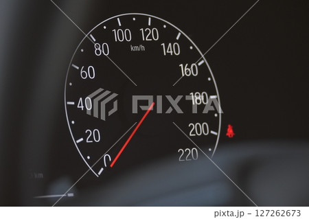 interior view of car with black leather, closeup car dashboard control 127262673