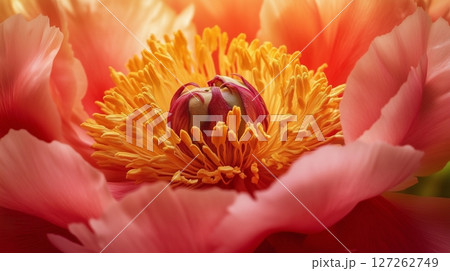 Peony pink closeup macro flower with vibrant sun light nature background 127262749