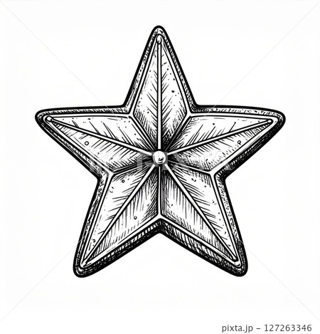Five Pointed Star Black And White Line Art Illustration 127263346