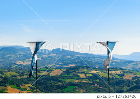 Landscape and flags of San Marino Landscape and flags of San Marino 127263426