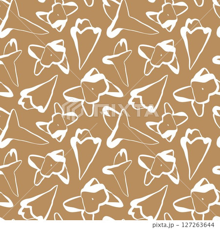 Hand drawn seamless floral pattern with abstract cloves on warm brown background for packaging and textile design Hand drawn seamless floral pattern with abstract cloves on warm brown background for packaging and textile design 127263644