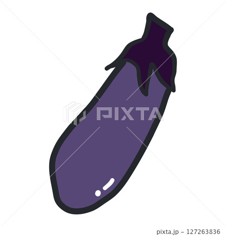 なすの輪郭あり手描きカラーイラスト 127263836