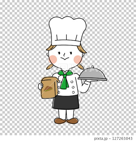 お持ち帰りを用意するコックの女の子 127263843