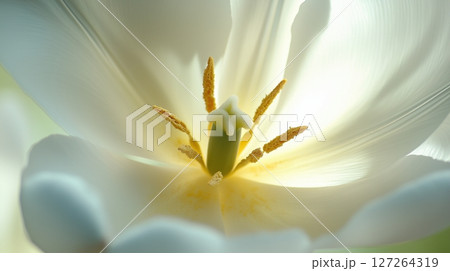 White tulip flower macro photo closeup blurred background White tulip flower macro photo closeup blurred background 127264319