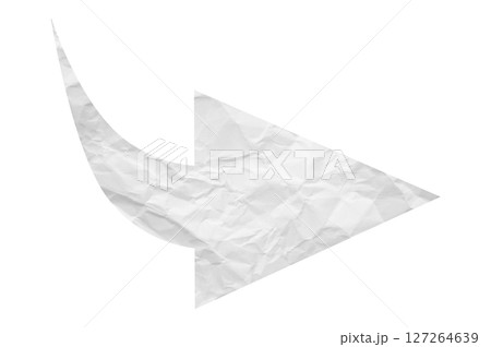 White crumpled paper arrow isolated on transparent background 127264639