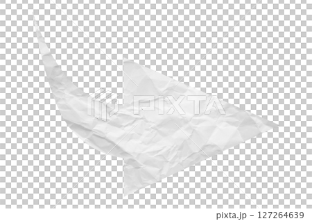 White crumpled paper arrow isolated on transparent background 127264639