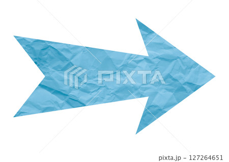 Light blue crumpled paper arrow isolated on transparent background 127264651