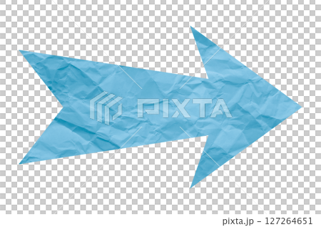 Light blue crumpled paper arrow isolated on transparent background 127264651