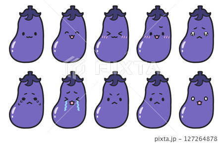 表情豊かなナスのキャラクター、イラストセット	 127264878