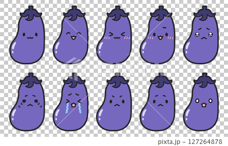 表情豊かなナスのキャラクター、イラストセット	 127264878