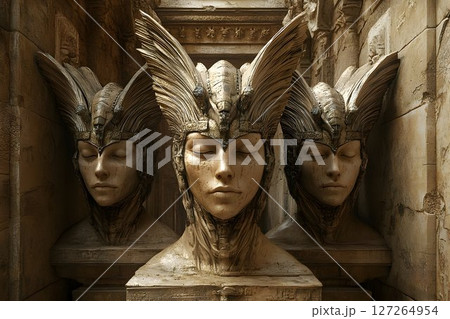 Ancient Egyptian Inspired Goddess Sculpture with Winged Headdress Ensemble 127264954