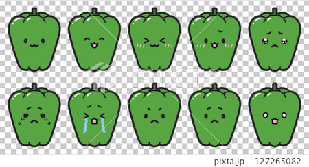 表情豊かなピーマンのキャラクター、イラストセット 表情豊かなピーマンのキャラクター、イラストセット 127265082