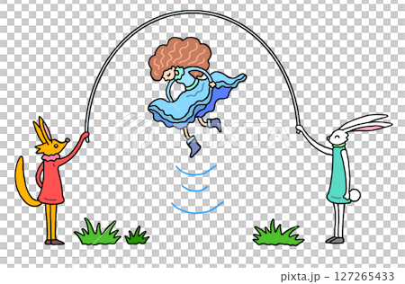 Fairy Tale Fantasy - Animals and a Girl Playing with Jump Rope Fairy Tale Fantasy - Animals and a Girl Playing with Jump Rope 127265433