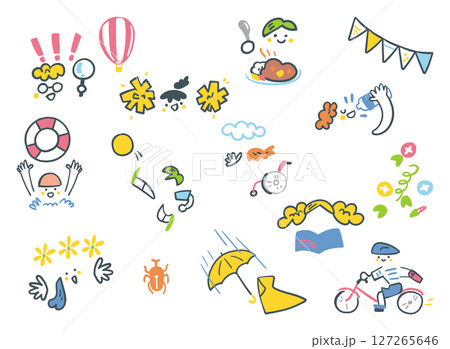 夏を楽しむ小学生のアイコン　セットのストックイラスト素材 127265646