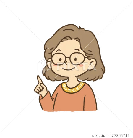 眼鏡をかけた女性が指を立てているイラスト、アイコン、素材、背景なし、シンプル、ポイント 127265736