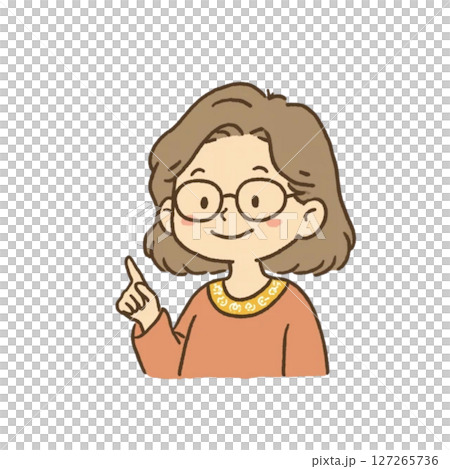 眼鏡をかけた女性が指を立てているイラスト、アイコン、素材、背景なし、シンプル、ポイント 127265736