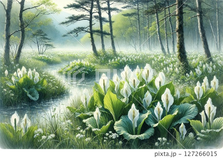 湿原・ミズバショウ 127266015