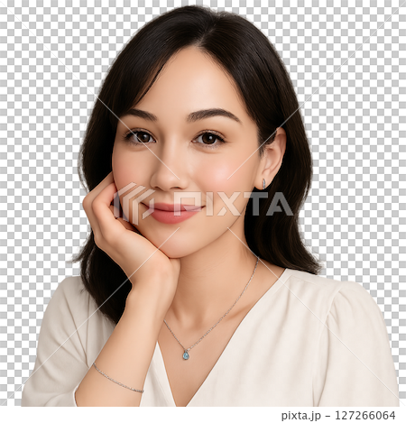 ほお杖をつくきれいなハーフの女性 127266064