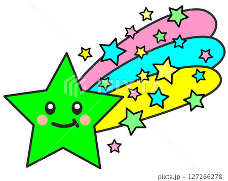 夜空を綺麗で可愛い流れ星が光り輝くイラスト 127266278