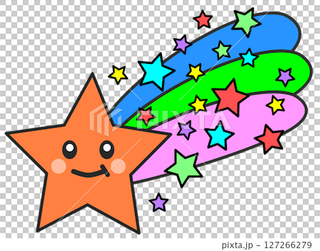 夜空を綺麗で可愛い流れ星が光り輝くイラスト 127266279