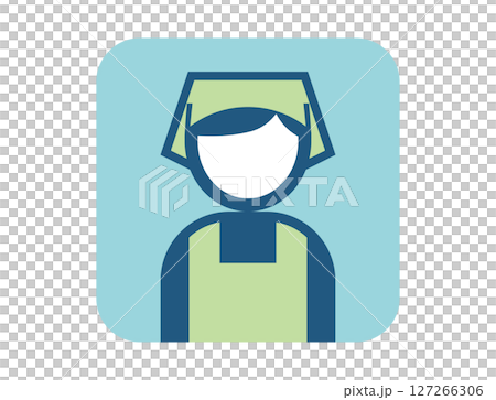 A simple square colorful illustration icon of a person wearing an apron and a sling A simple square colorful illustration icon of a person wearing an apron and a sling 127266306