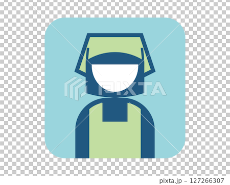 A simple square colorful illustration icon of a person wearing an apron and a sling 127266307