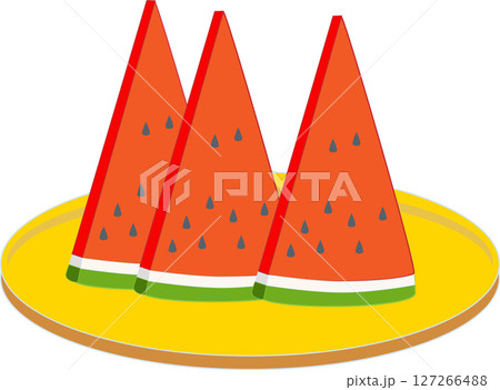 カットしたスイカがお皿に載っているイラスト 127266488