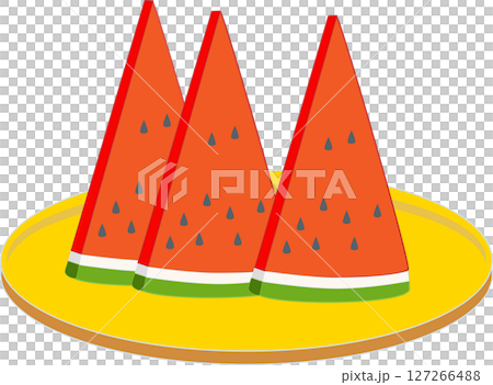 カットしたスイカがお皿に載っているイラスト 127266488