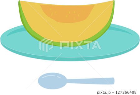 カットしたメロンがお皿に載っているイラスト 127266489