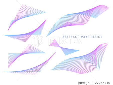 抽象的な波形ラインのグラデーションベクター背景セット (ブルー・パープル) 127266740