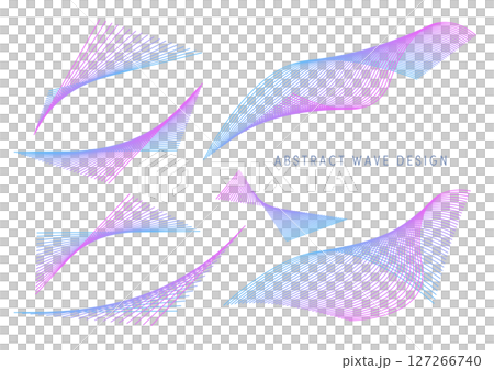 抽象的な波形ラインのグラデーションベクター背景セット (ブルー・パープル) 127266740