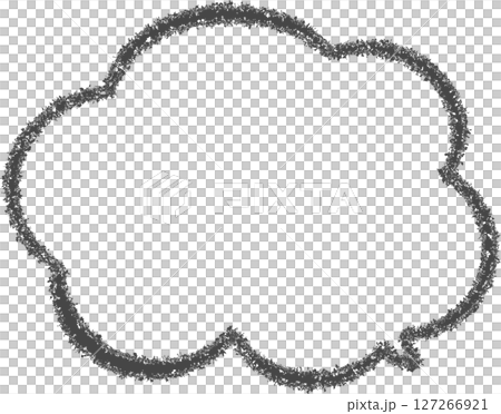 A hand-drawn, crayon-style speech bubble line art frame. The tip of the speech bubble is at the bottom right. Easy to use and cute speech bubble 127266921