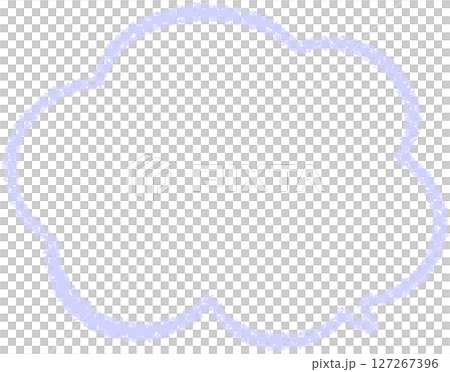 用蠟筆畫出的紫色雲朵狀對話框。手繪的、易於使用的對話框。對話框的尖端位於右下角。 127267396